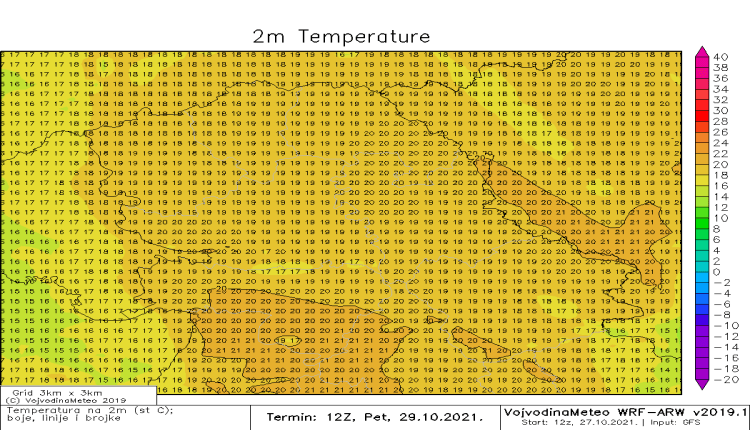Prijatne temperature za kraj oktobra u petak (WRF)
