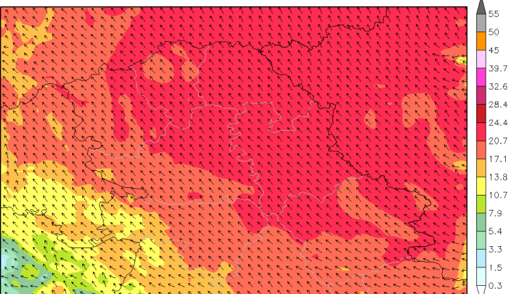 Olujni udari jugoistočnog vetra u četvrtak ujutru (ARW)