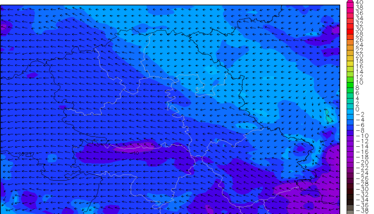 Windchill (subjektivni osećaj temperature) u nedelju ujutru (ARW)
