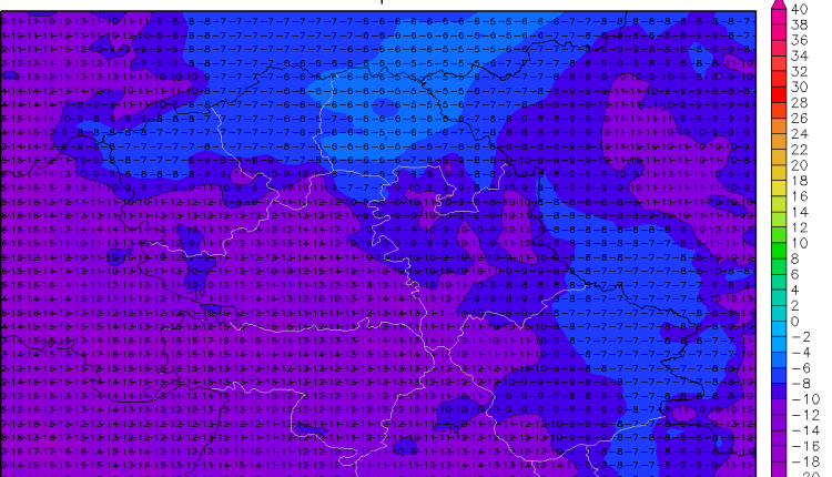 Minimalne temperature u sredu prema večerašnjoj prognozi (ARW)