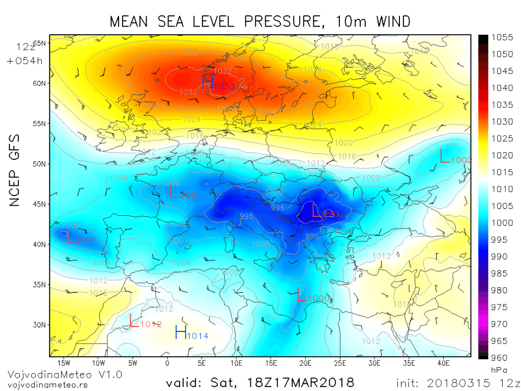 Sinoptička situacija u subotu (GFS)