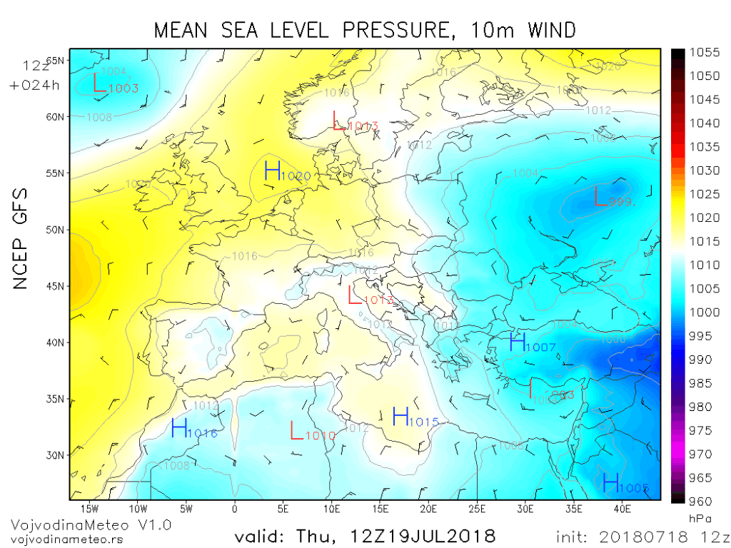 Sinoptička situacija u četvrtak (GFS)