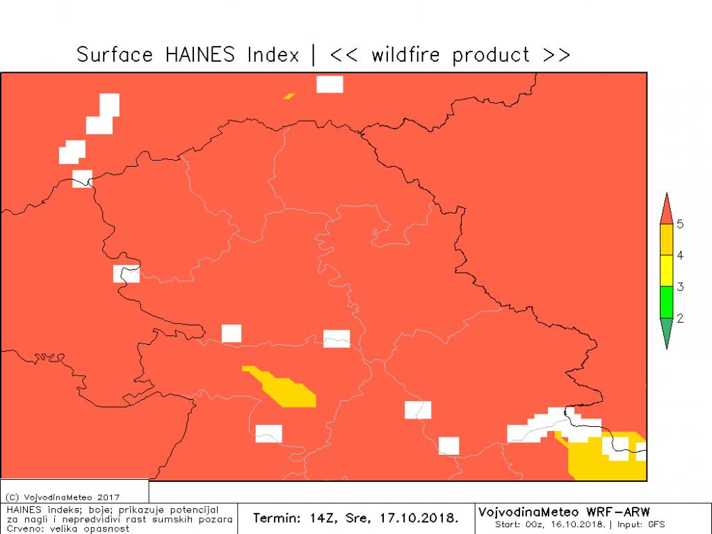 HAINES index za sutra poslepodne (ARW)