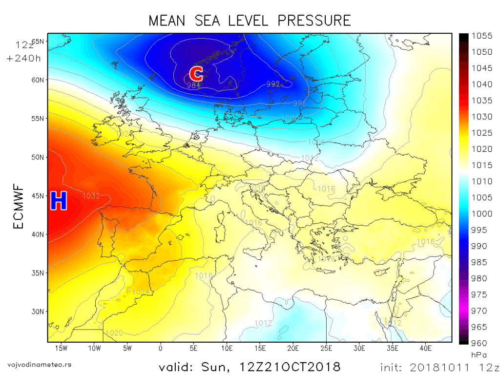 Sinoptička situacija početkom treće dekade (ECMWF)
