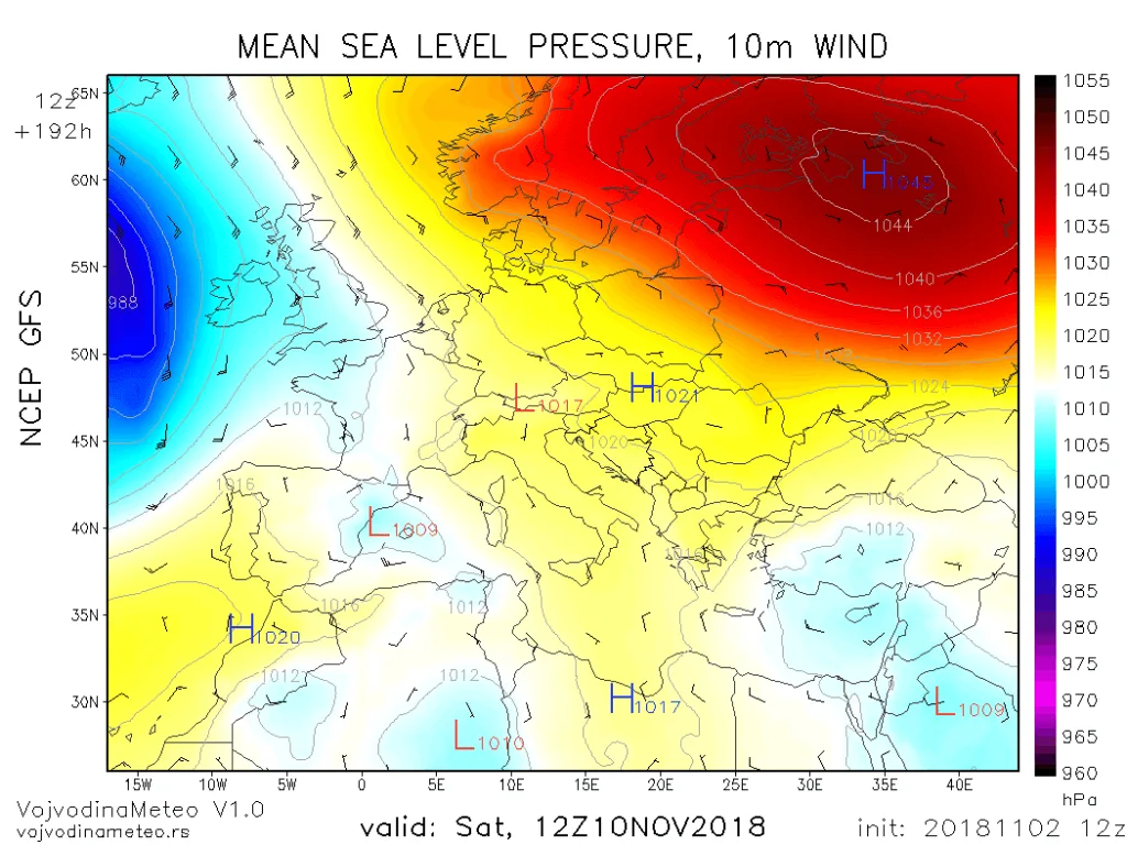Razvijen anticiklon na dalekom Istoku narednog vikenda (GFS)