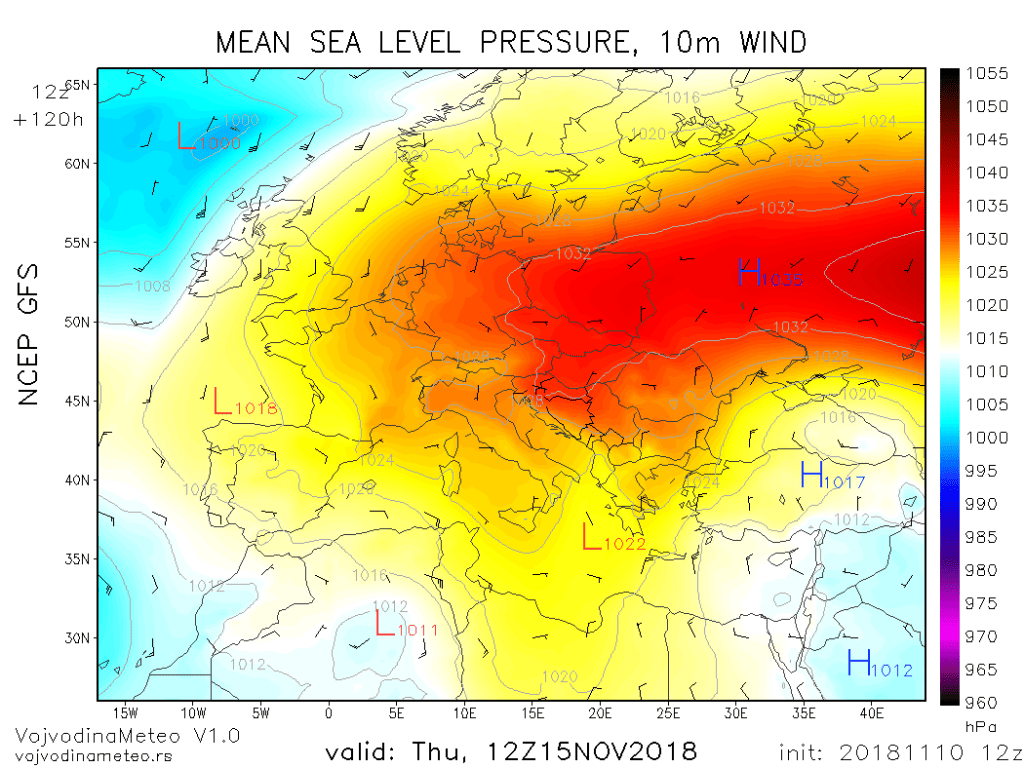 Sinoptička situacija 15. novembra (GFS)