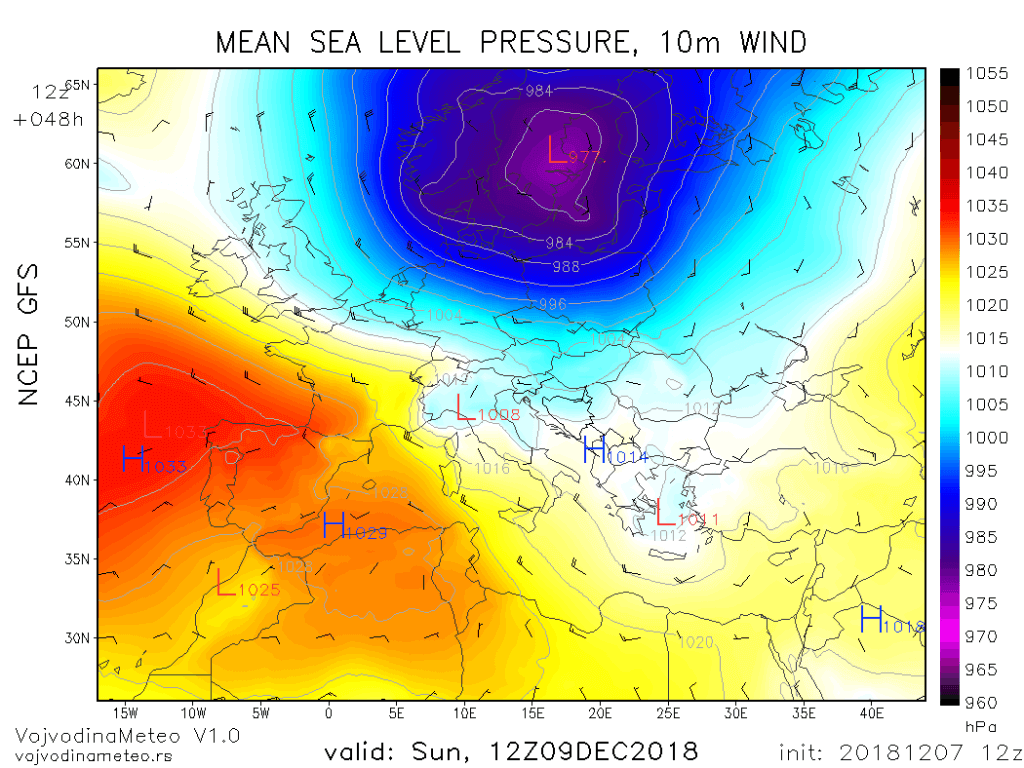 Snažan ciklon na severu Evrope u subotu (GFS)