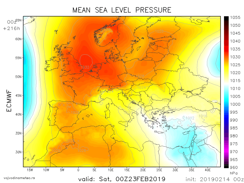 Sinoptička situacija 23. februara po jutrošnjem ECMWF modelu