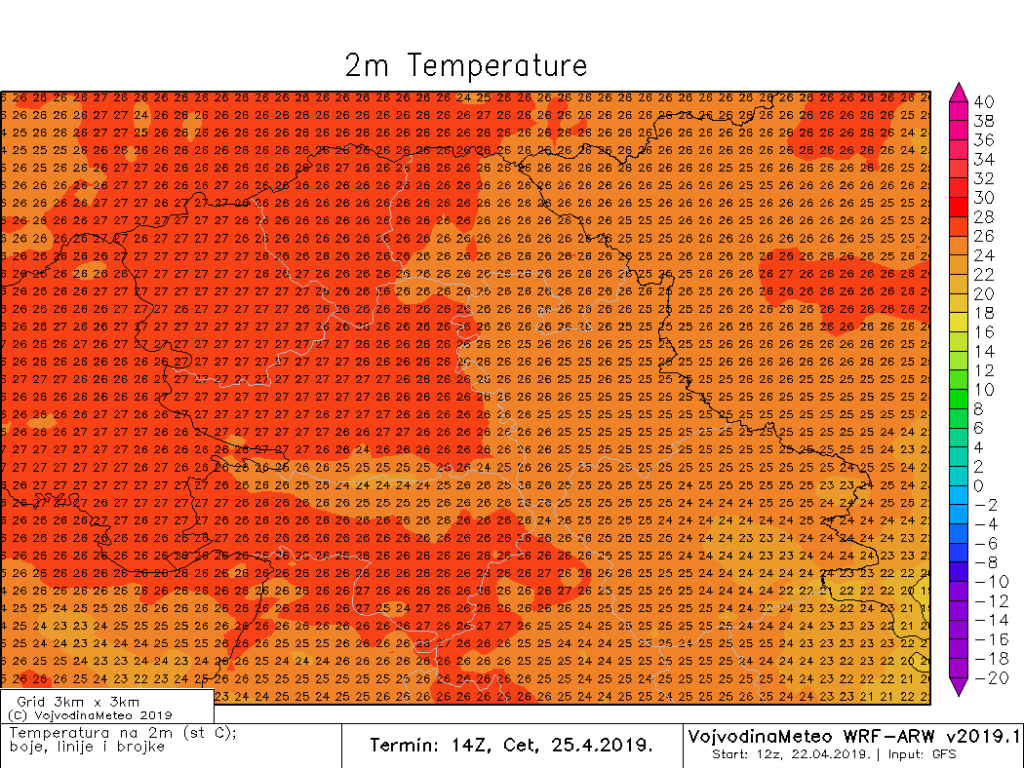 Maksimalne temperature u četvrtak (ARW)