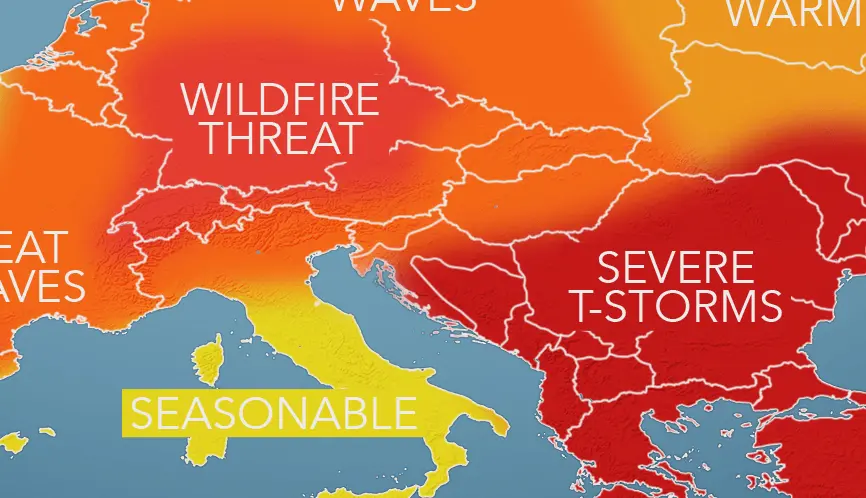 Prognoza ze leto 2019 - Balkan (Izvor: AccuWeather)
