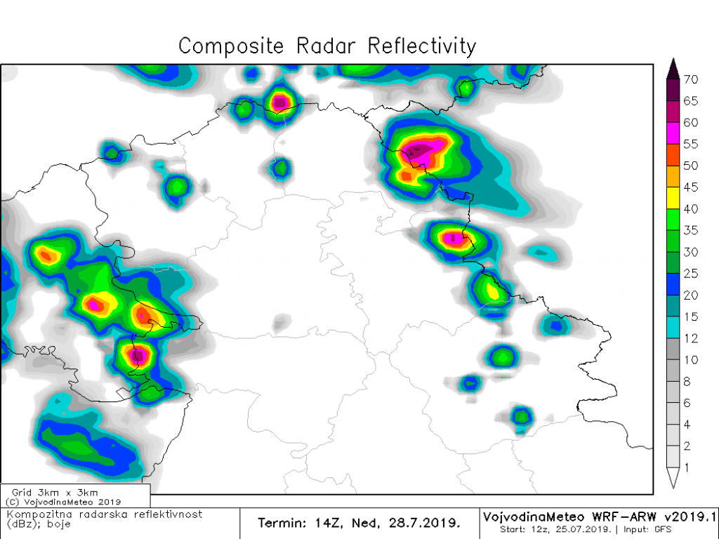 Lokalne nestabilnosti u nedelju kasno poslepodne (ARW)
