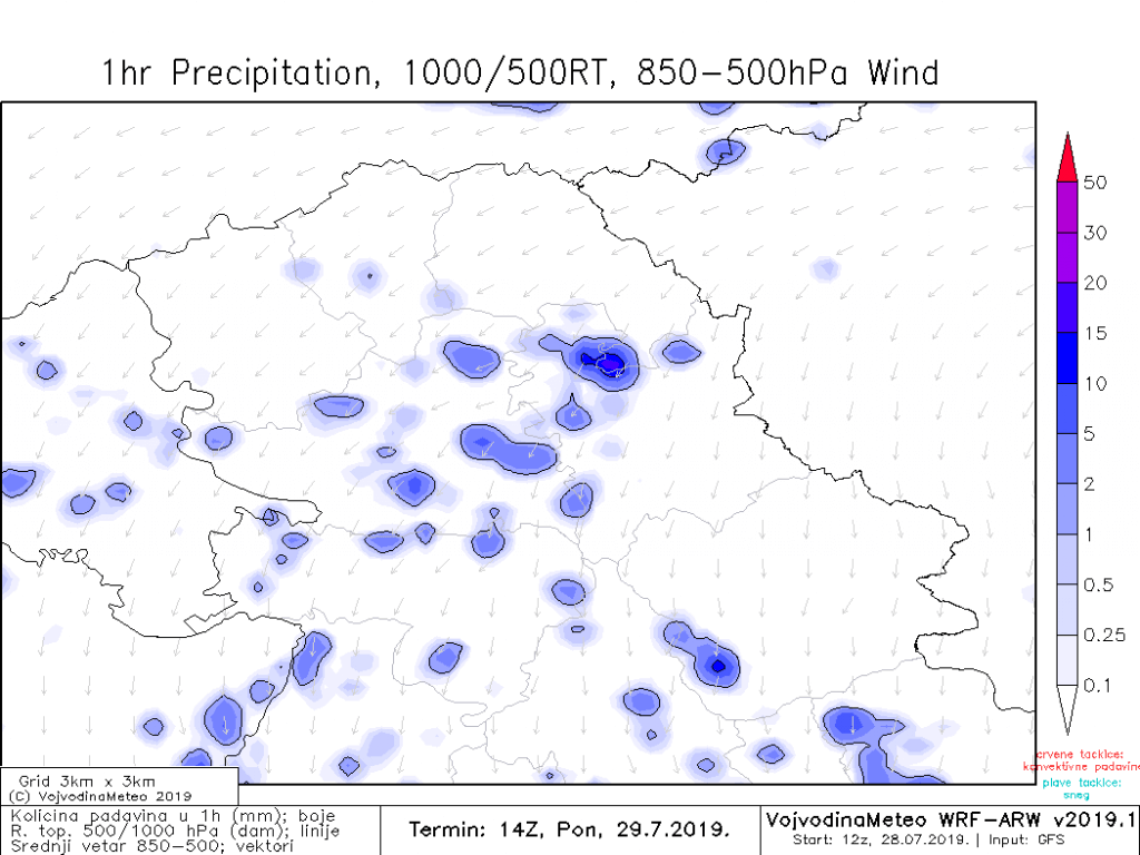 Lokalni pljuskovi sa grmljavinom u ponedeljak popodne (ARW)