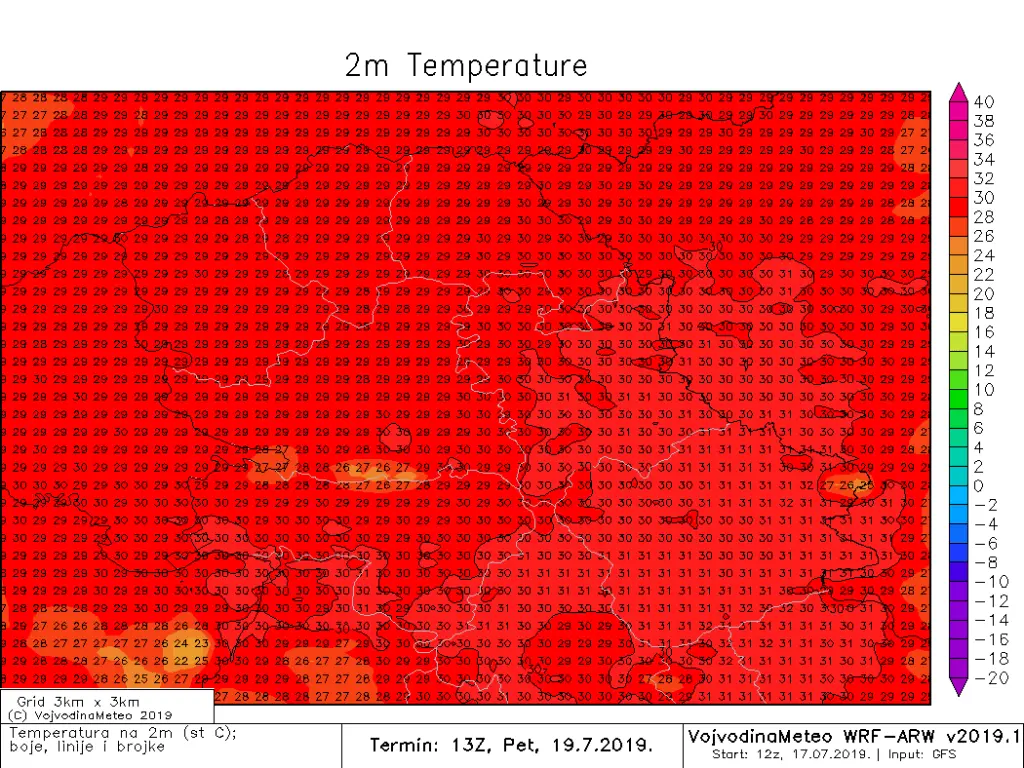 Maksimalne temperature u petak (ARW)