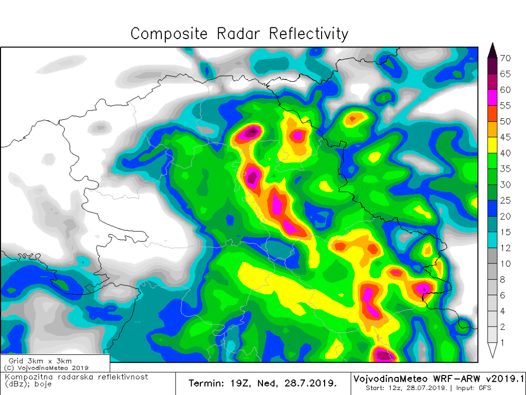 Nestabilnosti u nedelju uveče (ARW)