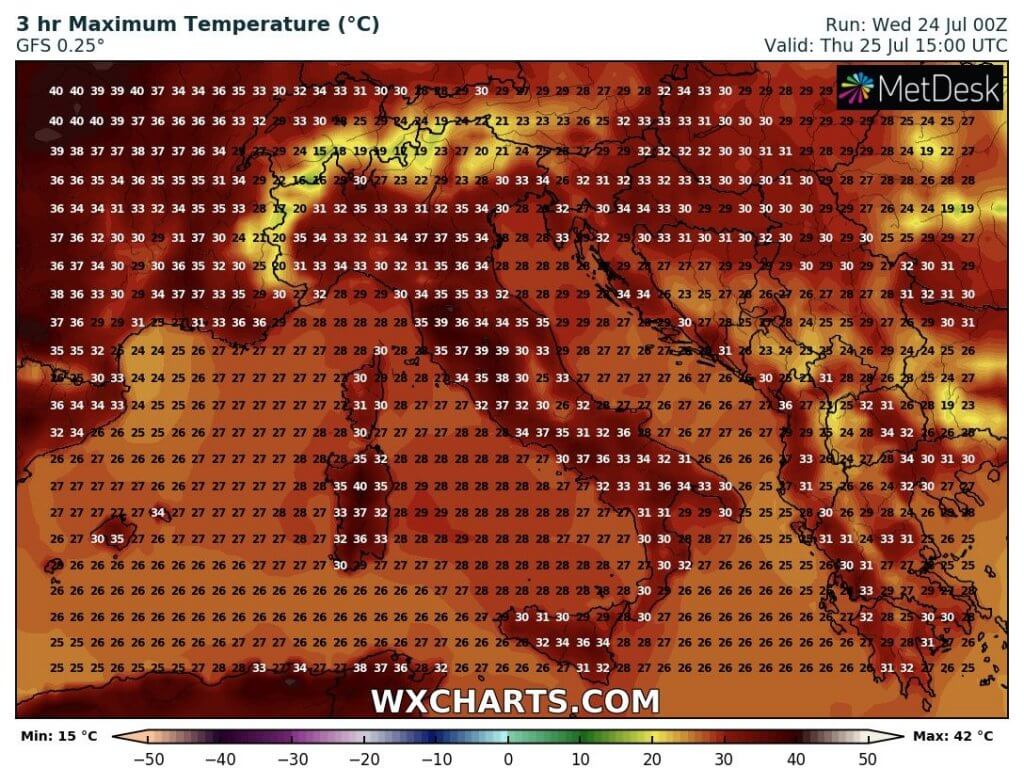 Projektovane maksimalne temperature u Italiji (GFS)