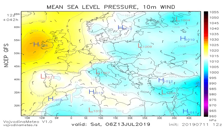 Sinopticka situacija u subotu ujutru (GFS)