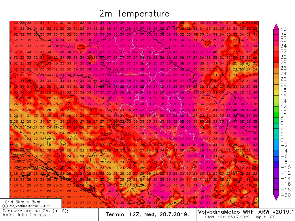 U nedelju pojedini modeli daju ido 39°C (ARW)