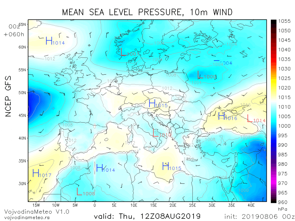 Sinoptička situacija u četvrtak (GFS)