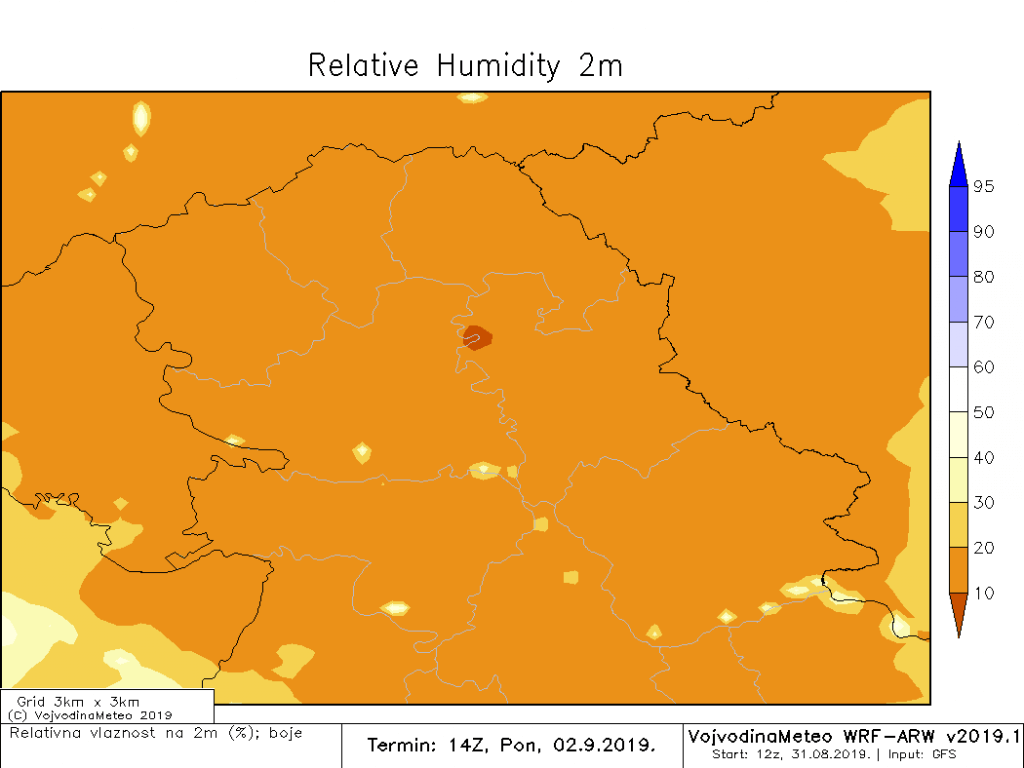 Vrlo niska vlažnost vazduha u ponedeljak (ARW)