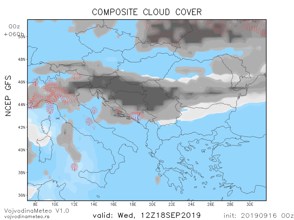 U sredu tmurno u većem delu regiona (GFS)