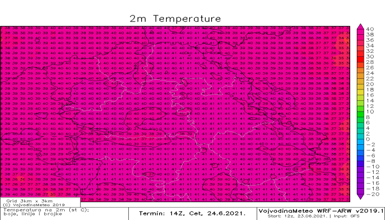 Maksimalne temperature u četvrtak (WRF)
