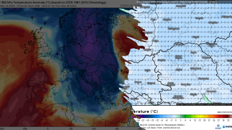 Prodor hladne vazdušne mase usloviće i mraz (tropicaltidbits.com / meteologix.com)