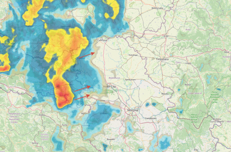 Mapa padavina za 14:05 25.07