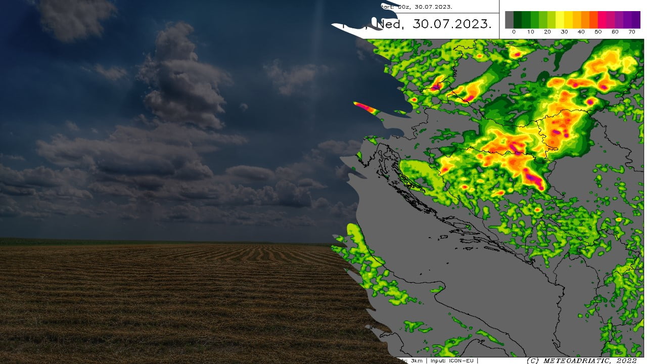 Najava 30.07 - Cumulus mediocris Melenci i ARW simulacija radara (Dragan Ilisin ; meteoadriatic.net)