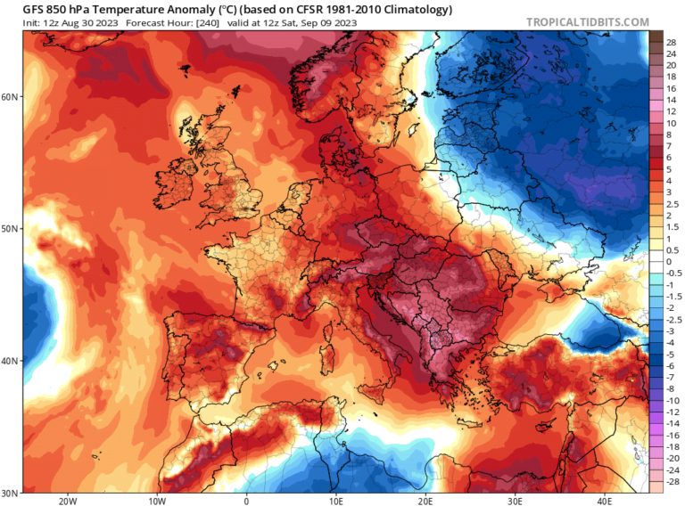 Letnje temperature će ponovo uslediti od vikenda (GFS) - tropicaltidbits.com