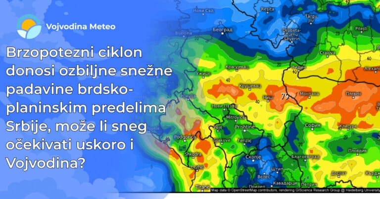 Najava obilnijih padavina i vlažnog snega 24.11 za ostatak Srbije (Mapa u pozadini: meteologix.com)