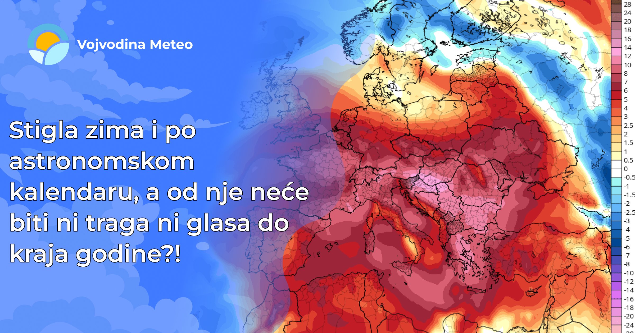 Najava iznadprosečno toplog vremena krajem decembra (Mapa u pozadini: tropicaltidbits.com)