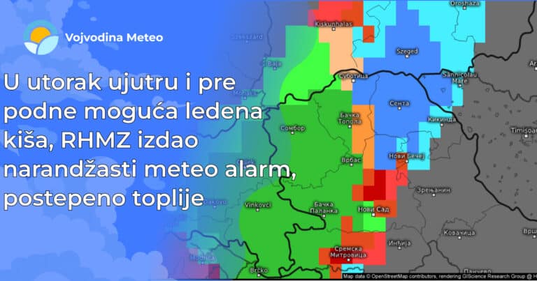 Najava moguće ledene kiše i za nastavak treće dekade (Mapa u pozadini: meteologix.com)