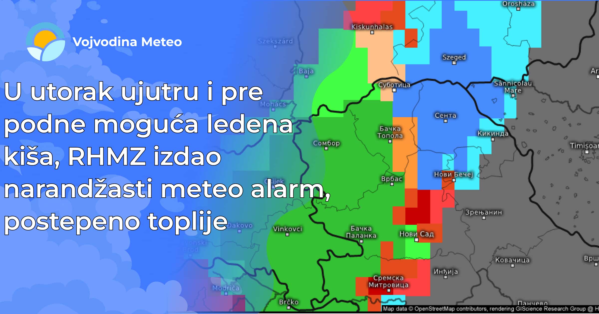 Najava moguće ledene kiše i za nastavak treće dekade (Mapa u pozadini: meteologix.com)