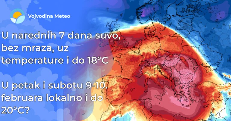 Najava toplije i stabilne prve dekade februara (Karta u pozadini, GFS odstupanje temperature: tropicaltidbits.com)