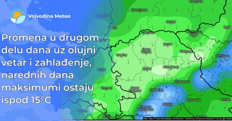 Najava promene 16 april (Mapa vetra u pozadini: meteologix.com)