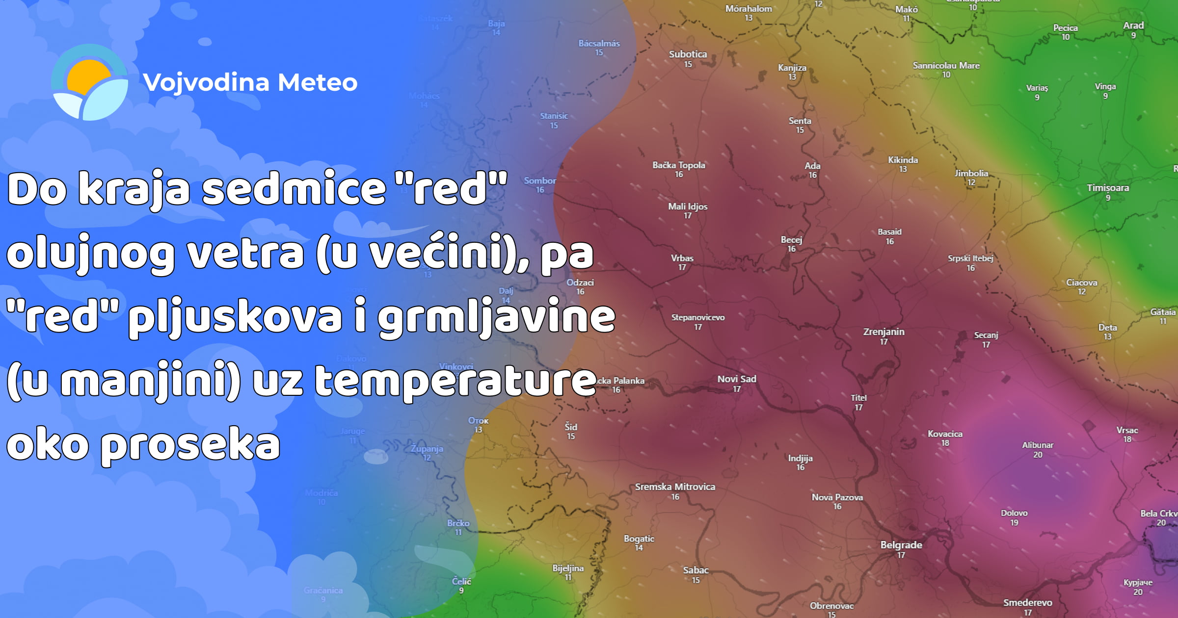 Najava jakog i olujnog vetra i mestimične grmljavine sredinom maja (Mapa u pozadini: Windy.com / ICON udari vetra u četvrtak)