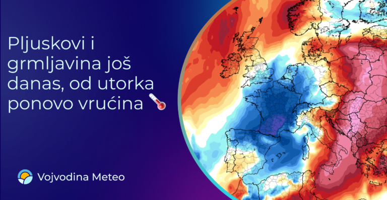 Najava stabilizacije i novih vrućina sredinom juna (Mapa u pozadini: tropicaltidbits.com ; GFS T850hPa anomalija petak)