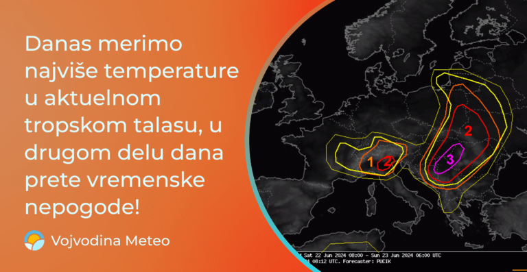 Posle vrlo visokih temperatura u nastavku dana moguće nepogode (Mapa u pozadini: ESTOFEX.org)