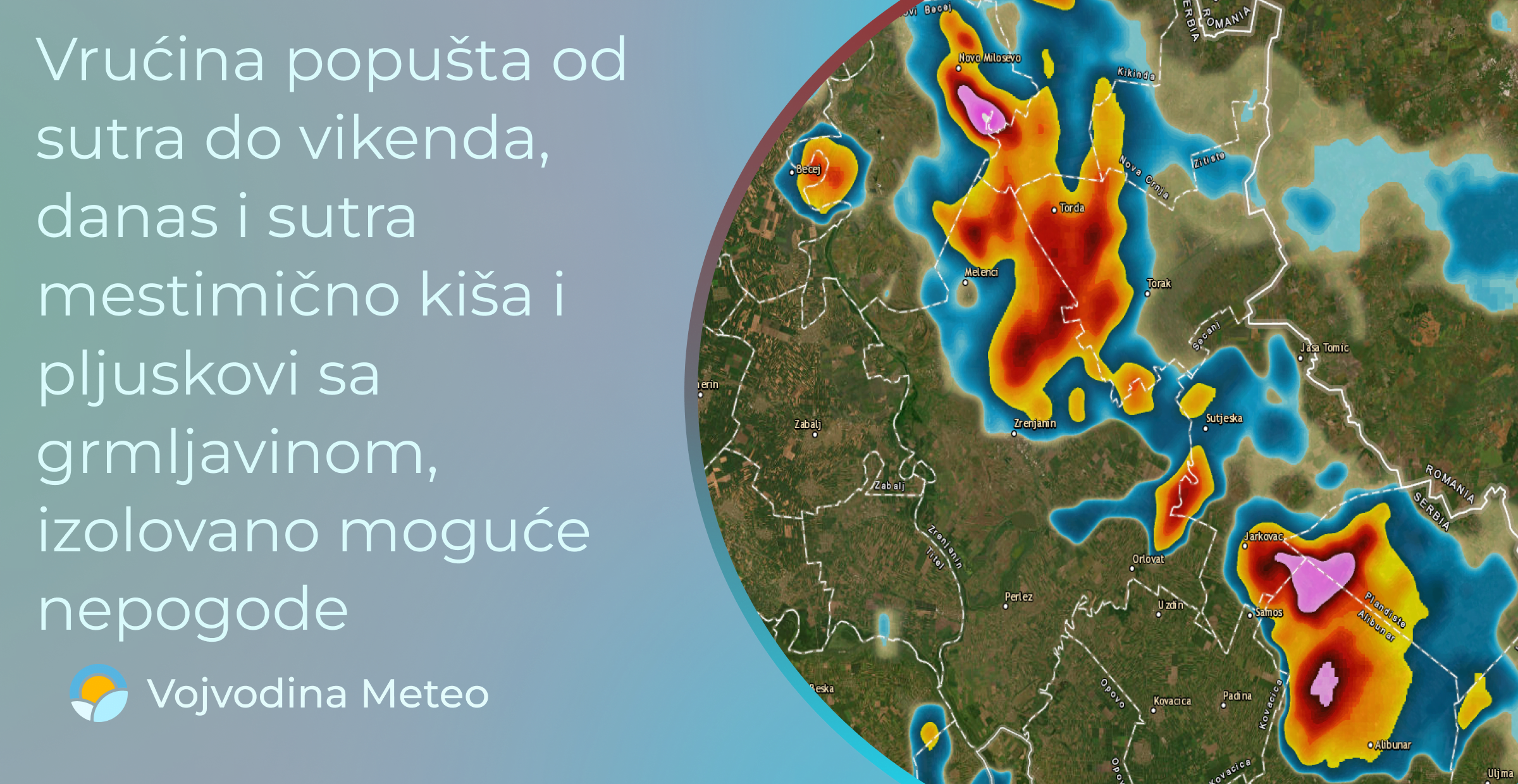 Najava nestabilnosti za utorak i sredu kao i kratkotrajnog osveženje u trajanju od 3 dana (Mapa: Izolovano jači razvoj konvektivne oblačnosti u Banatu ovog popodneva 23.07)
