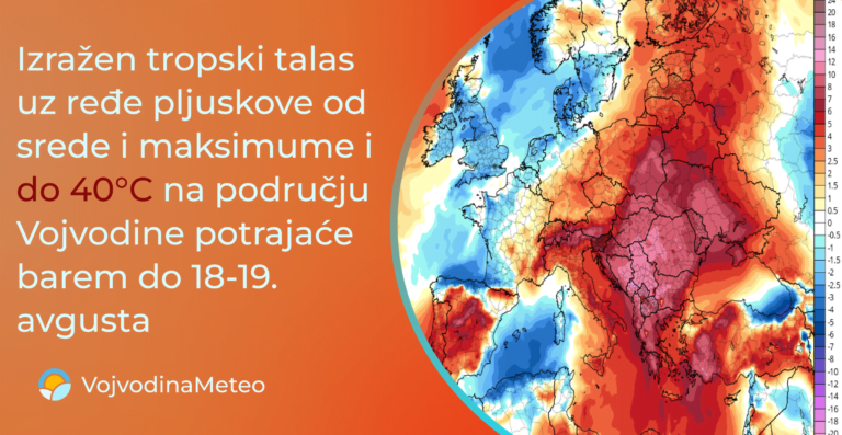 Ekstremne temperature sve do kraja sedmice (Mapa u pozadini: tropicaltidbits.com)