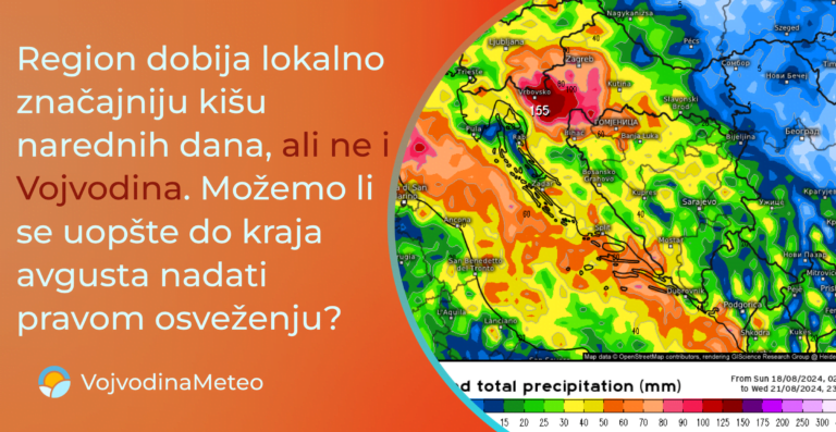 Kiša - tako blizu a tako daleko, veoma toplo do kraja avgusta (Mapa u pozadini: Padavine do srede uveče po ECMWF modelu ; meteologix.com)