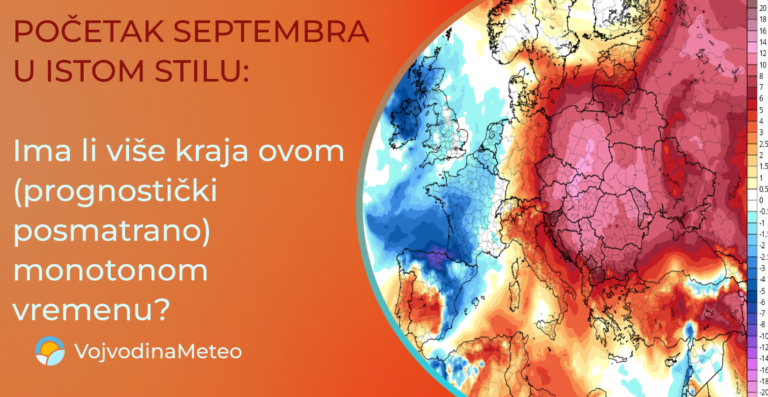 Najava za poslednje dane avgusta i prve dane septembra (Mapa u pozadini: GFS temp odstupanje - tropicaltidbits.com)