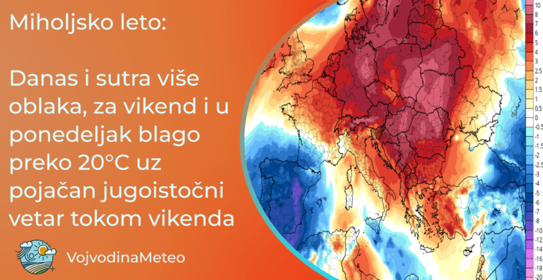 Miholjsko leto krajem avgusta i zlatna jesen početkom novembra 2024 (Karta u pozadini: T850hPa u nedelju po GFS modelu anomalija od proseka ; Izvor: tropicaltidbits.com)