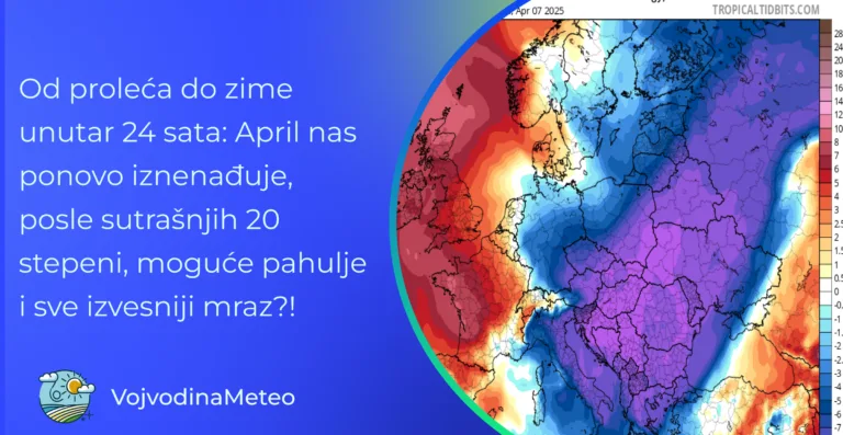 Najava osetnijeg zahlađenja u nedelju i mraza početkom sledeće sedmice (Mapa u pozadini: tropicaltidbits.com)