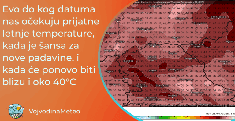 Najava vremenskih prilika do kraja druge i za početak treće dekade jula 2025 (Mapa: Tmax za 21.07 ECMWF ; meteologix.com)