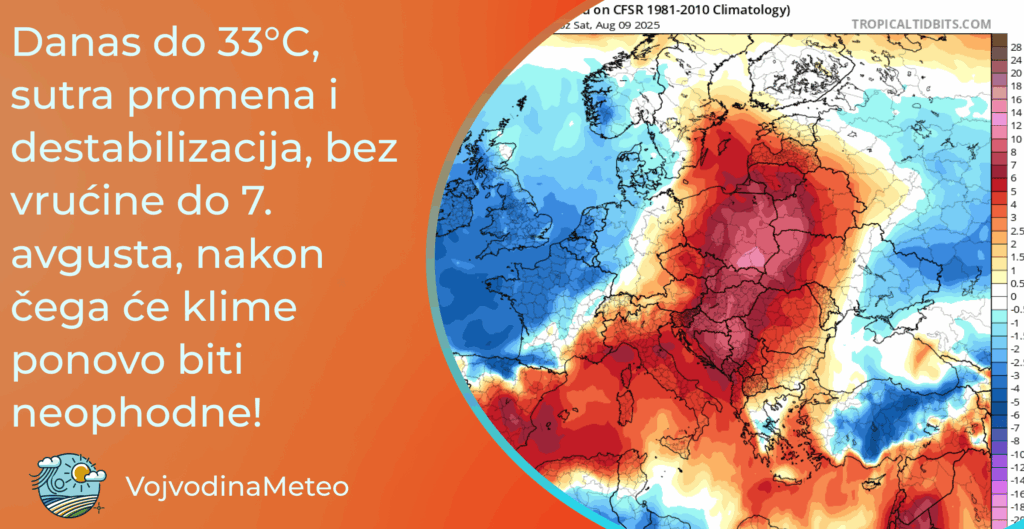Povremena kiša i pljuskovi sa grmljavinom uz prijatne temperature do četvrtka potom tropski talas (Mapa: tropicaltidbits.com)