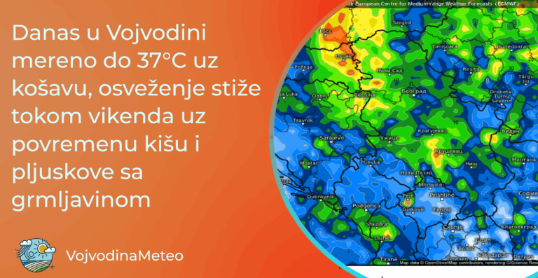 Promena vremena je blizu uz kišu i grmljavinu i prijatnije temperature od nedelje ; padavine tokom nedelje prema ECMWF modelu (Mapa: meteologix.com)