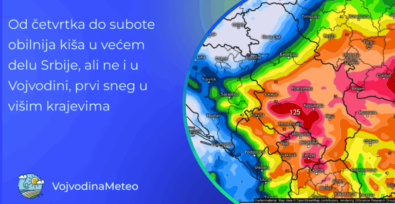 Najava vremenskih prilika do kraja sedmice i obilnih padavina u većem delu Srbije (Mapa: meteologix.com)