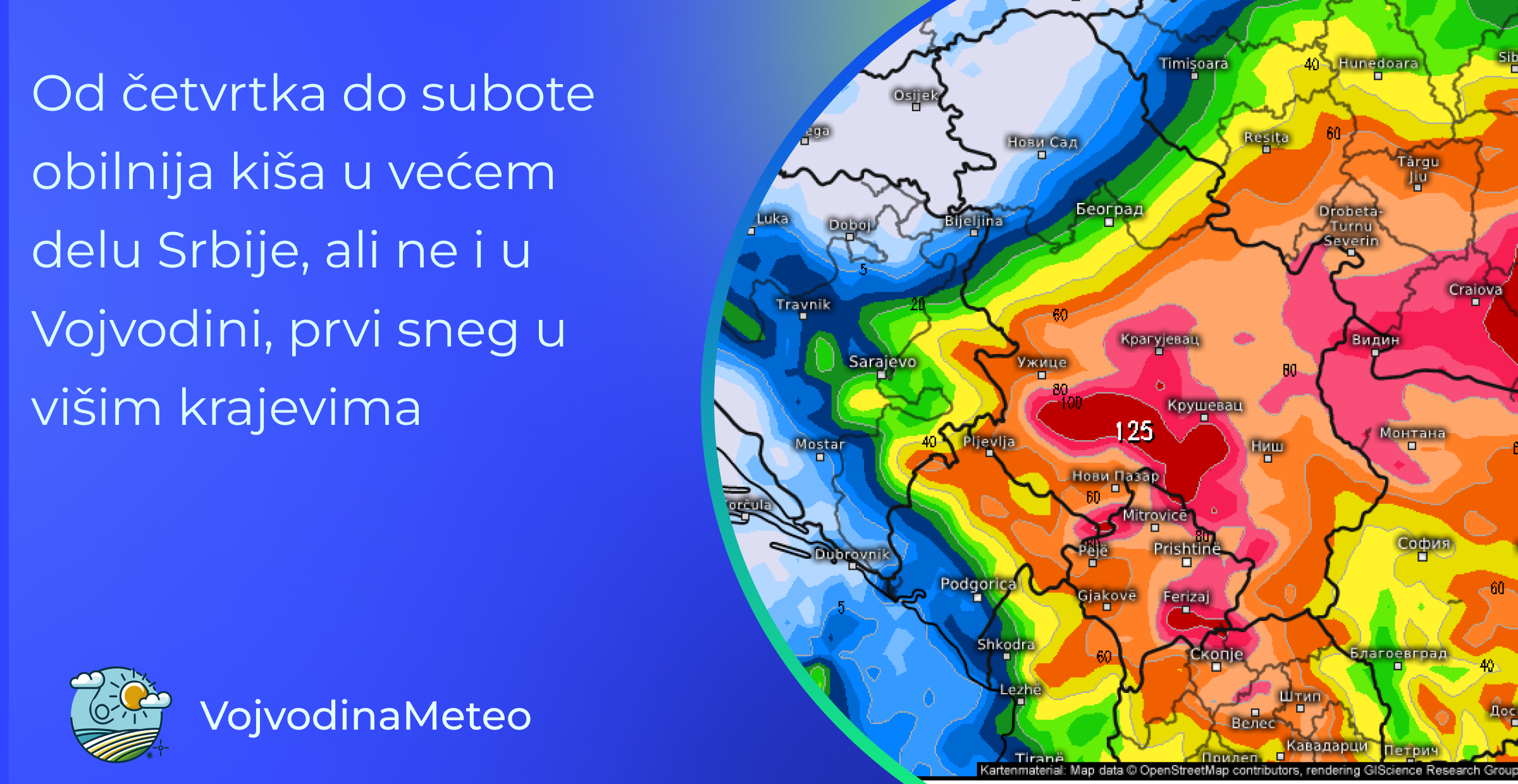 Od četvrtka do subote obilnija kiša u većem delu Srbije, ali ne i u Vojvodini, prvi sneg u višim krajevima