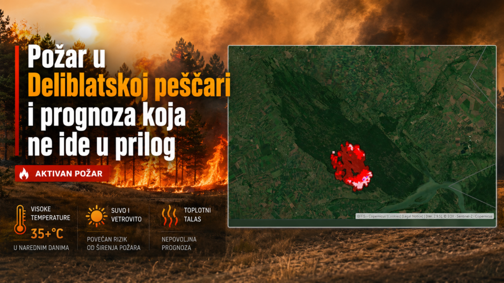 Požar u Deliblatskoj peščari i dalje aktivan: više od 940 hektara opožareno, vrućina ostaje veliki problem